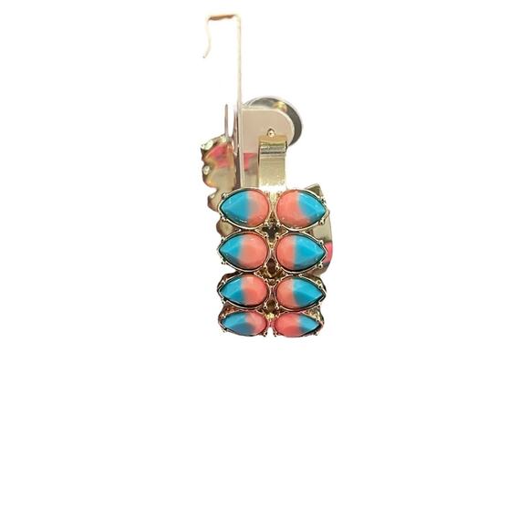 Turquoise and Pink Teardrop Gold Plated Hoop Stud Earrings - Picture 3 of 5